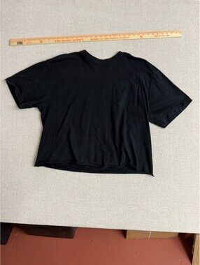 Genuine Dickies Mens 2XL Black Raw Hem Crop Short Sleeve Pocket T-Shirt Cut Off